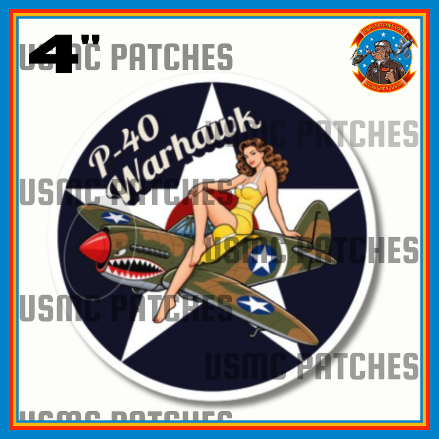 Official USMC Patches P-40 Warhawk Kitty PinUp Girl Sticker