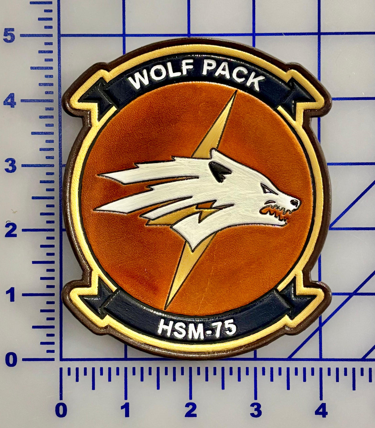 Officially Licensed US Navy HSM-75 Wolf Pack Squadron Leather Patch