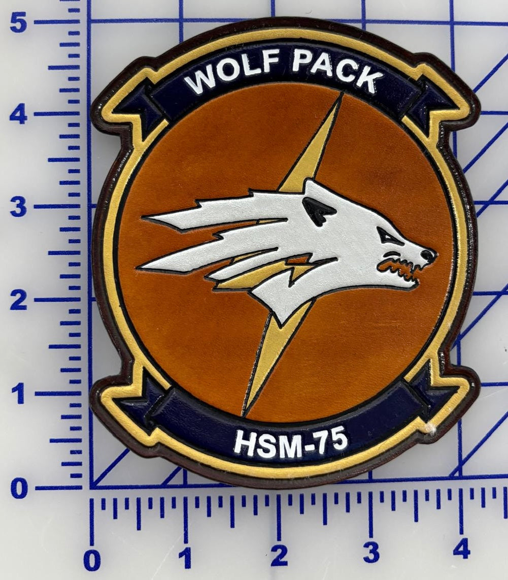 Officially Licensed US Navy HSM-75 Wolf Pack Squadron Leather Patch