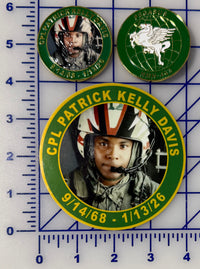 CPL Patrick Kelly Davis Memorial Patch, Sticker and Coin