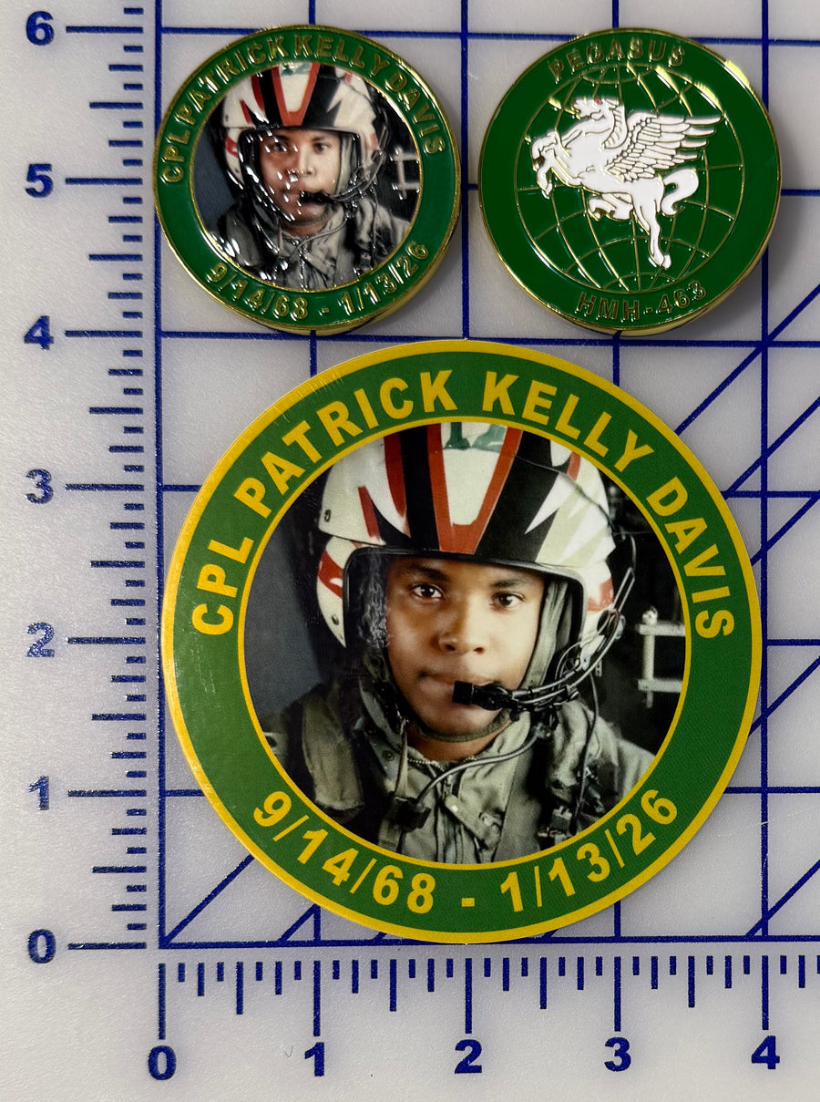 CPL Patrick Kelly Davis Memorial Patch, Sticker and Coin