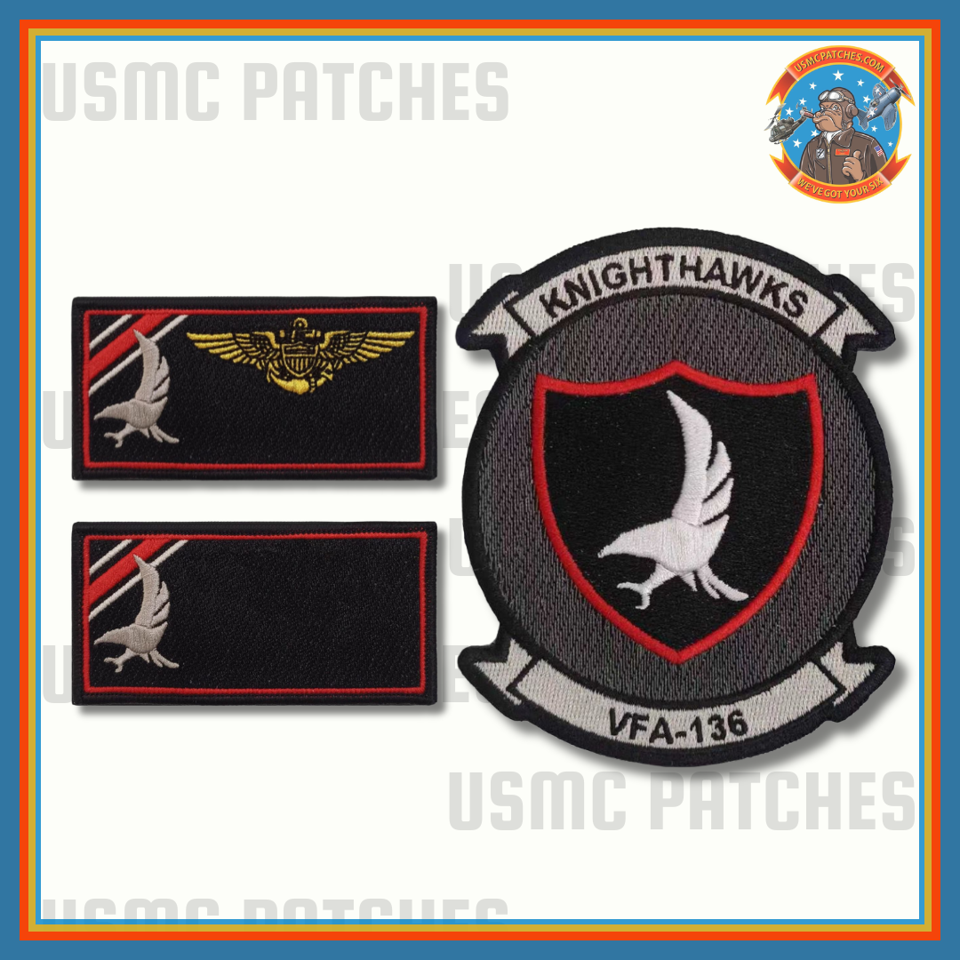 Officially Licensed US Navy VFA-136 Knighthawks Anniversary Squadron Patch and Name Tags
