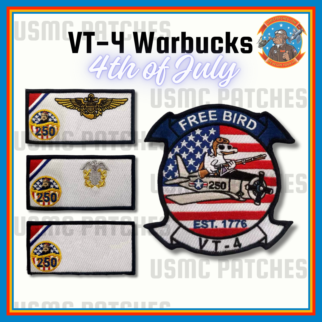 Official VT-4 Warbucks 250th Anniversary Patch and Name Tags