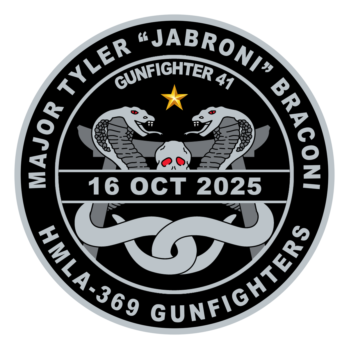 Official HMLA-369 Maj Tyler Braconi Memorial Patch and Sticker