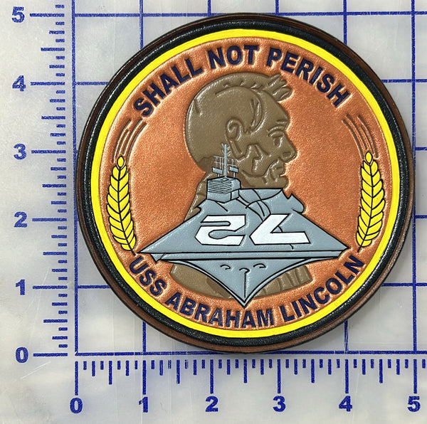 Officially Licensed US Navy USS Abraham Lincoln CVN-72 Shall Not Perish Leather Patch
