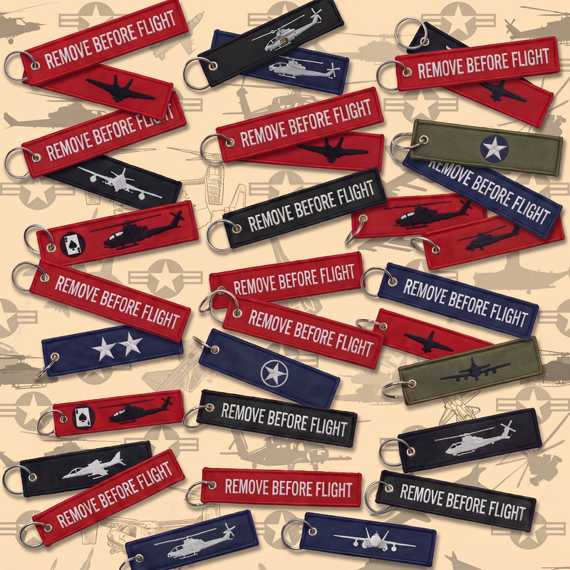 Custom embroidered REMOVE BEFORE FLIGHT key rings