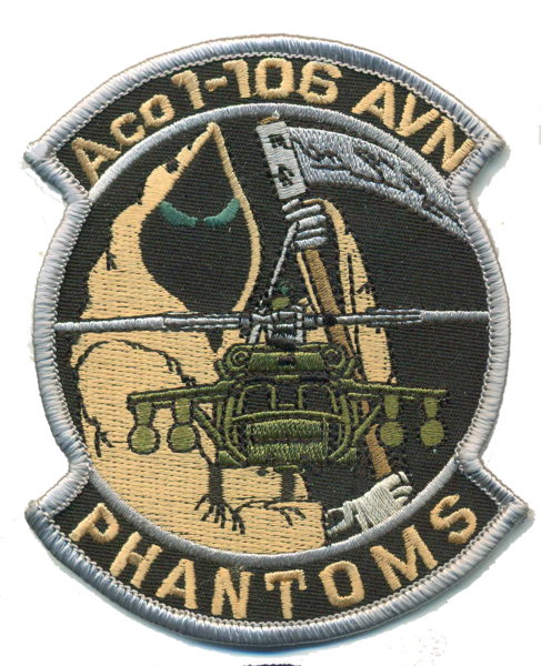 Official US Army A Co 1-106 AVN Phantoms Patches