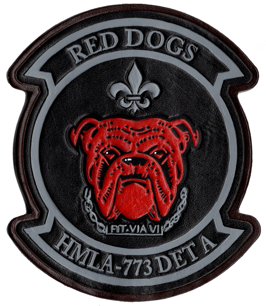 Officially Licensed HMLA-773 Det A Red Dogs Hand Painted Leather Patch