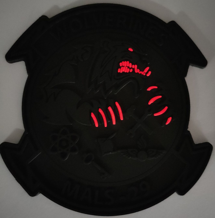 Officially Licensed USMC MALS-29 Wolverines Blackout/Red Glow PVC Patch