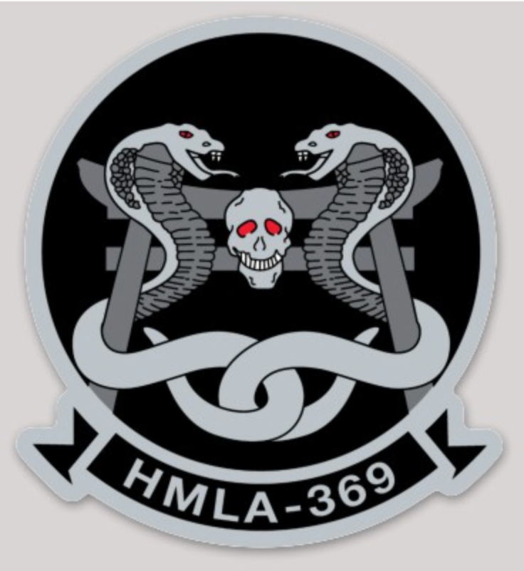 Officially Licensed USMC HMLA-369 Gunfighters Black/Gray Squadron Sticker