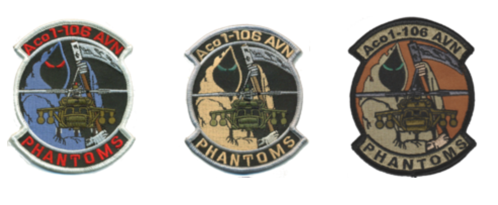 Official US Army A Co 1-106 AVN Phantoms Patches