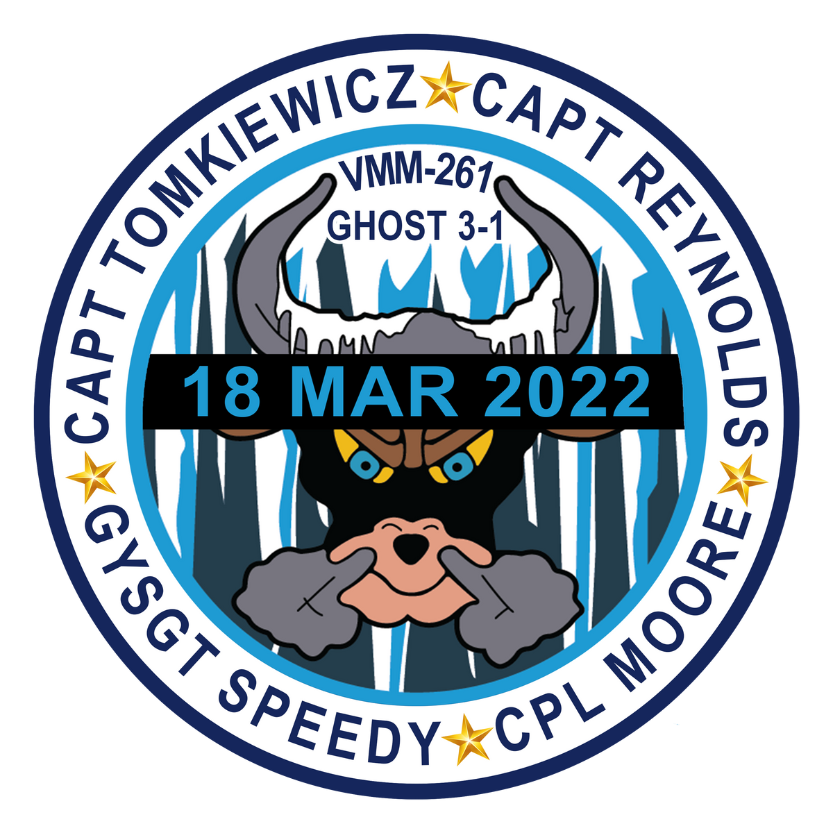 Official VMM-261 Raging Bulls Ghost 3-1 Memorial Patch and Sticker